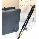 派克麗黑金夾鋼珠筆+皮夾包