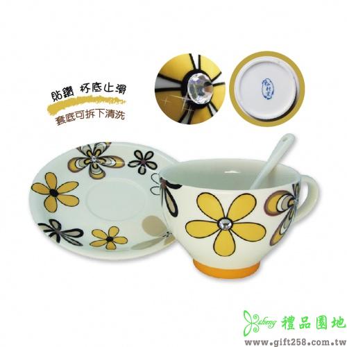 晶鑽花漾咖啡杯組-黃