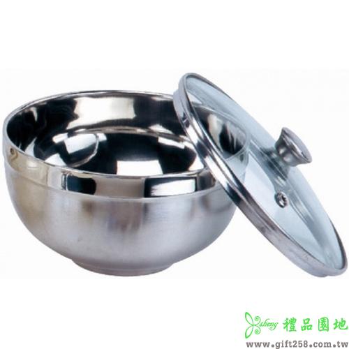 不鏽鋼雙層磨砂碗+玻璃蓋W71