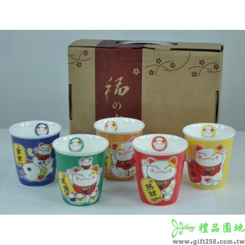 招財貓5入瓷杯組