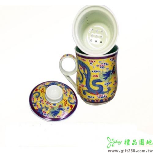 雙龍獻寶三件式茶杯